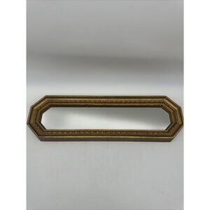 Vintage Octagon Plastic Gold Frame Skinny Mirror Wall Mount Hollywood Regency